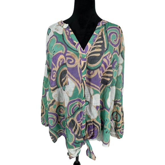 Harvé Benard Womens Button Up Blouse Size 3X Floral Loose Fit Lightweight Work - Picture 1 of 7
